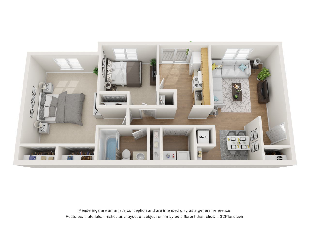 2 Bedroom 1 Bath Floor Plan